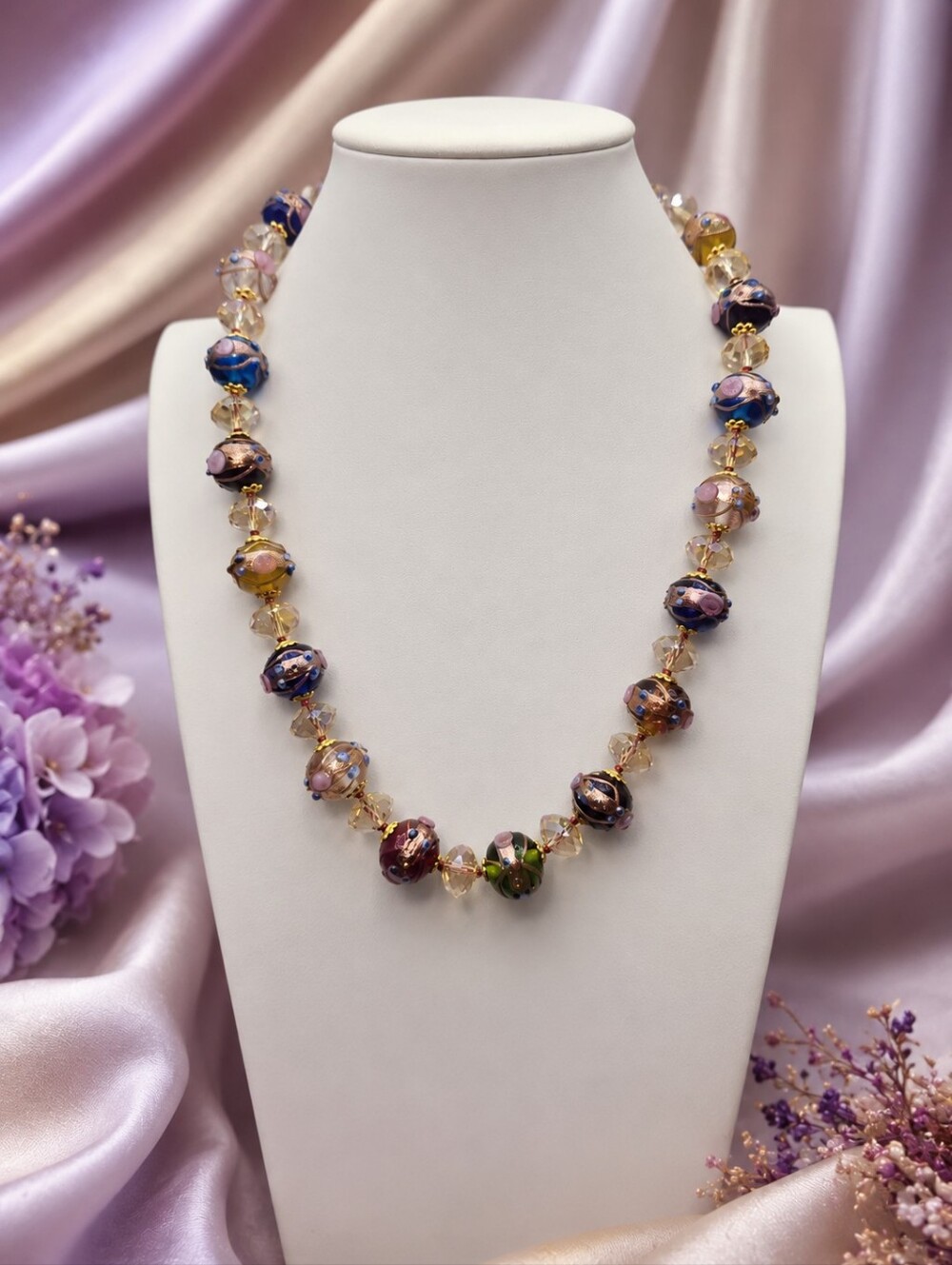 #2 Wedding Cake Crystal Necklace 20in  Hand Knotted AB Crystal 12mm Aprilsplace